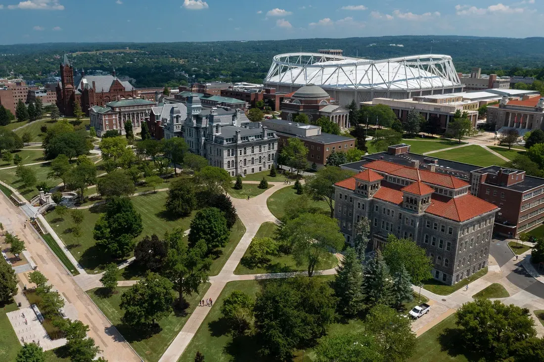 Aerial of campus from above.